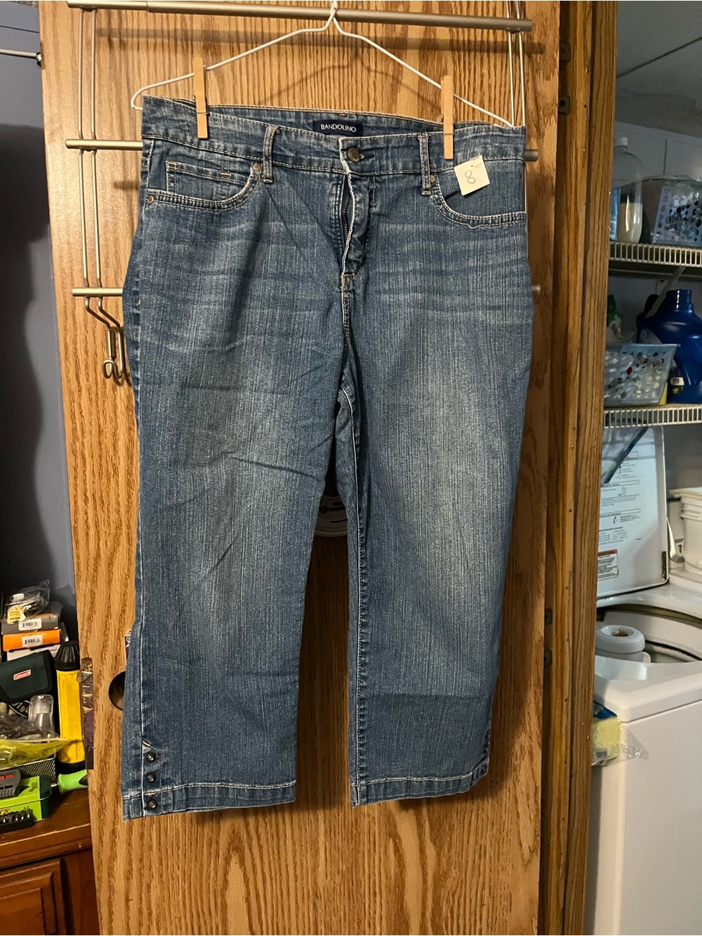 Bandolino Women’s Medium Blue Denim Capri Pants with Side Button Tabs